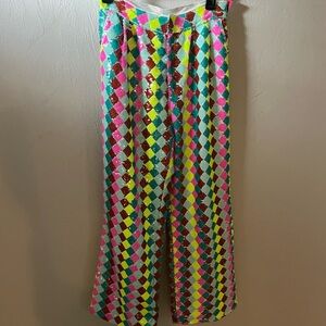 Colorful Harlequin Patterned Sequin Pants Sz S